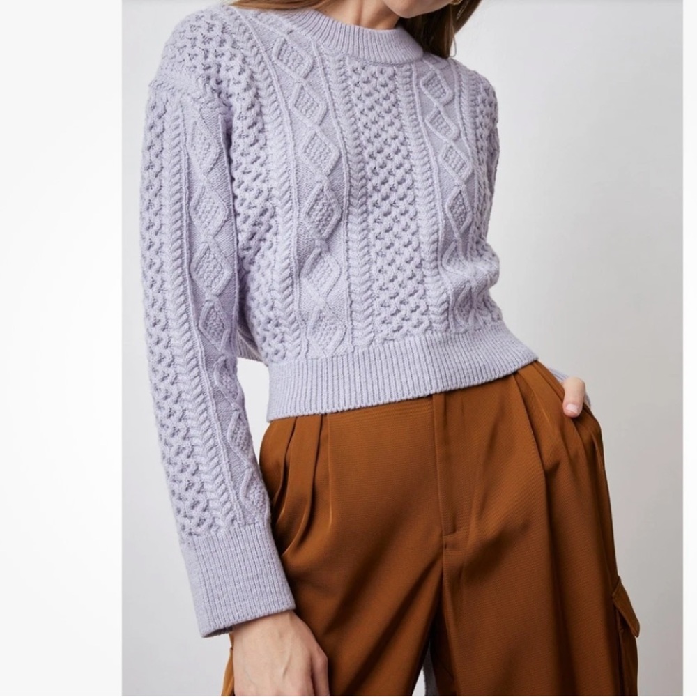Rails Cable Knit Cropped Amy Sweater Lavender Purple size Medium